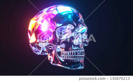 Floating Crystal Skull with Internal Rainbow Light. Hallowen Concept. Generated Image 130870213