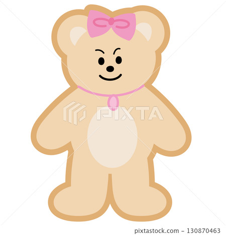 Illustration of teddy bear with pink bow for costume, accessory, Christmas, new year, festive winter season, cartoon character, comic, mascot, standee, sticker, patch, zoo, souvenir shop, expression Illustration of teddy bear with pink bow for costume, accessory, Christmas, new year, festive winter season, cartoon character, comic, mascot, standee, sticker, patch, zoo, souvenir shop, expression 130870463