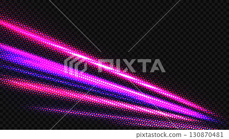Halftone Colorful Light Trails, Long Time Exposure Motion Blur Effect, PNG Ready, Vector Illustration 130870481