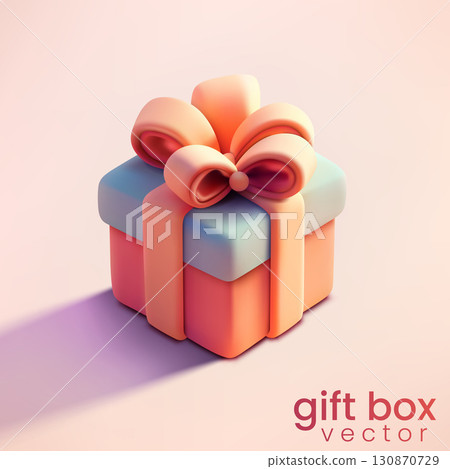 3D Pink Gift Box, Cute Present Isolated on Pastel Background, Vector Illustration 130870729