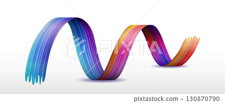 Waving Multicolor Gradient Ribbon, Brushstroke Texture, Vector Illustration 130870790