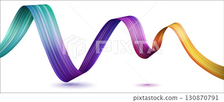 Waving Multicolor Gradient Ribbon, Brushstroke Texture, Vector Illustration 130870791