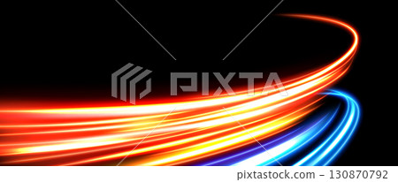 Colorful Light Trails, Long Time Exposure Motion Blur Effect, Vector Illustration 130870792