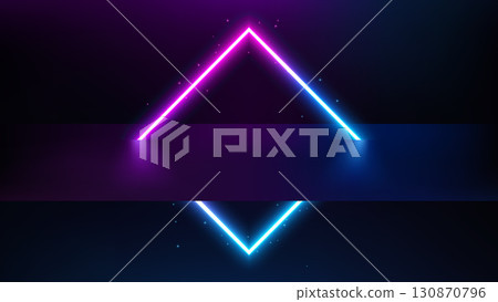 Square Neon Light, Sci Fi Portal on Floating Floor, Vector Illustration Square Neon Light, Sci Fi Portal on Floating Floor, Vector Illustration 130870796