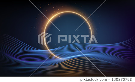 Gold Eclipse with Blue Wave Background, Vector Illustration 130870798