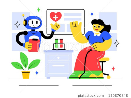 Robotics in Daily Life Vector Illustration featuring Robots and Automated Systems Assisting Human Activities with Remote Control and Automation 130870848