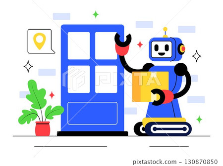 Robotics in Daily Life Vector Illustration featuring Robots and Automated Systems Assisting Human Activities with Remote Control and Automation 130870850