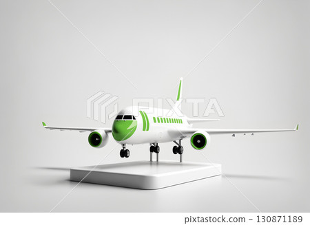 White and green toy airplane on a platform 130871189