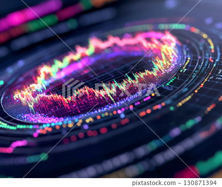 Vibrant data visualization with colorful graphical patterns. Vibrant data visualization with colorful graphical patterns. 130871394