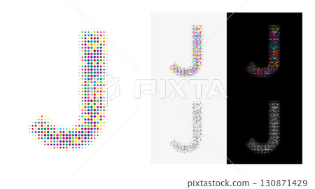 彩色虛線字母 J，醒目的圖像，白色背景標籤 130871429