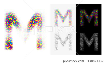 Colorful dotted letter M, eye-catching image, tag on white background 130871432