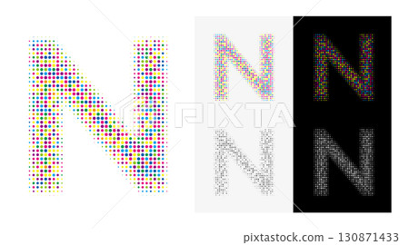 Colorful dotted letter N, eye-catching image, tag on white background Colorful dotted letter N, eye-catching image, tag on white background 130871433