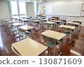 Image of desks and chairs seen from the back of an empty classroom, school, classroom 130871609