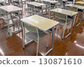 Desks and chairs lined up in an empty classroom, image of a school and classroom 130871610