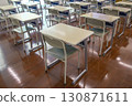 Desks and chairs lined up in an empty classroom, image of a school and classroom 130871611