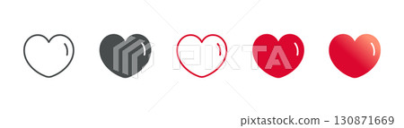 Heart Love Icon Set: Outline, Flat, Filled and Gradient Hearts in Multiple Colors and Styles for Romance and Emotions 130871669