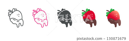 Chocolate Dipped Strawberry Icon Set: Isolated Strawberries Coated with Rich Chocolate in Various Styles Chocolate Dipped Strawberry Icon Set: Isolated Strawberries Coated with Rich Chocolate in Various Styles 130871679