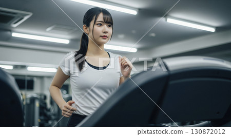 年輕女子在跑步機上跑步 年輕女子在跑步機上跑步 130872012