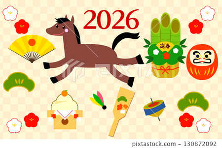 馬年新年插畫一套 130872092