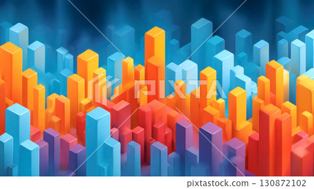 Colorful 3D bar chart with blue, orange, and red blocks 130872102