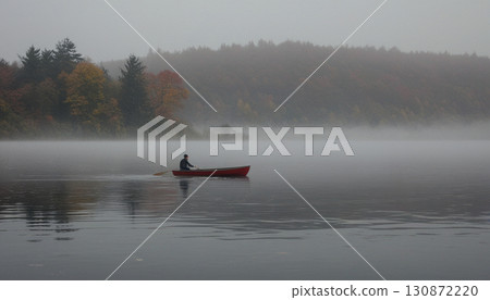 Rowboat in the morning mist Rowboat in the morning mist 130872220
