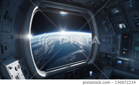 Earth seen from a spaceship window 130872234