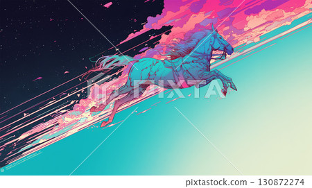 駿馬奔騰在彩雲間 130872274
