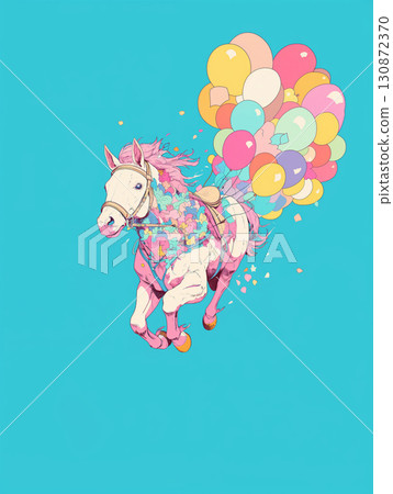 Horse flying with balloons Horse flying with balloons 130872370