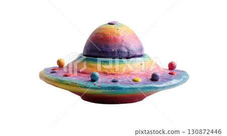 透明背景上彩色圓盤狀 UFO 的 3D 插圖 130872446