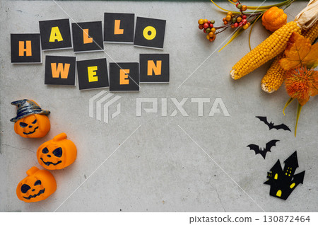Halloween decorations on a concrete background 130872464