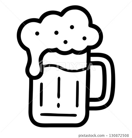 A frothy beer in a square glass mug, outlined, fills up to the top 130872508