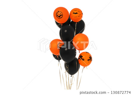 Spooky Halloween balloons float brightly, isolated on white, PNG 130872774