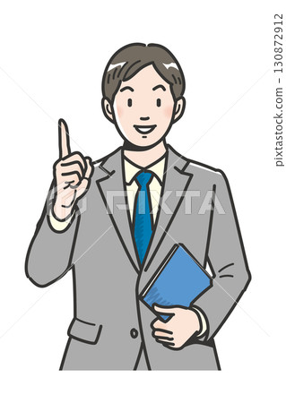 Upper body of a businessman giving advice with his index finger raised 130872912