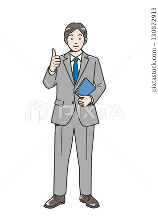 Full body of a businessman giving a thumbs up 130872913