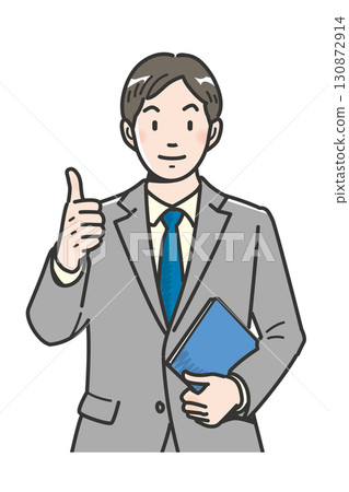 Upper body of a businessman giving a thumbs up 130872914