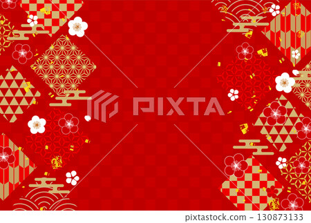 Japanese pattern plum New Year's card gold background Japanese pattern plum New Year's card gold background 130873133