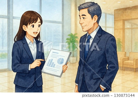 Female employee and boss explaining materials 130873144