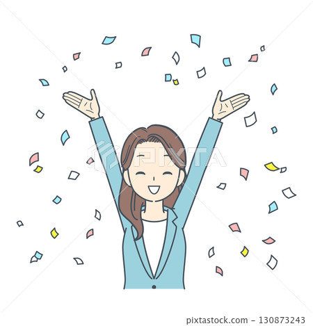 高興與五彩紙屑的女商人 130873243