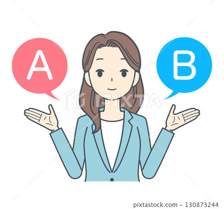 A businesswoman choosing between options A and B A businesswoman choosing between options A and B 130873244