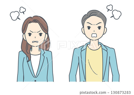 Illustration of an angry man and woman wearing a jacket 130873283