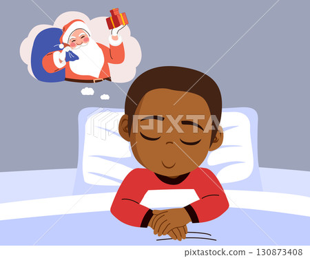 Baby Boy Sleeping Thinking Christmas Gifts Cartoon Vector Illustration 130873408