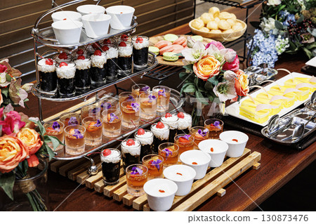 Colorful cake sweets buffet image 130873476