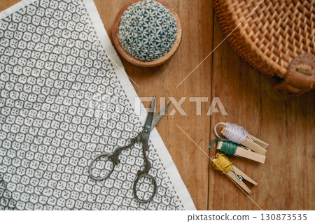 Japanese traditional craft, sashiko handiwork 130873535