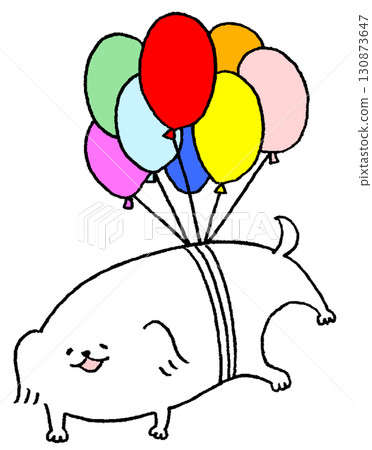 狗帶著氣球漂浮在空中 130873647