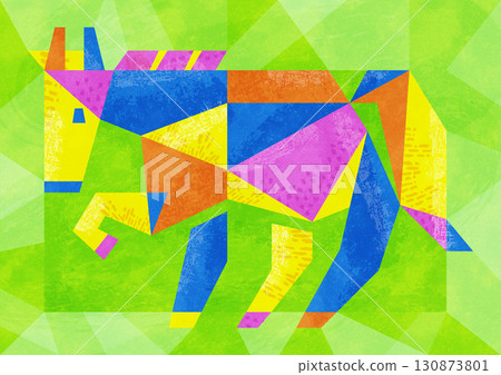 Geometric illustration of a horse_New Year's card material (watercolor/painted vector) Geometric illustration of a horse_New Year's card material (watercolor/painted vector) 130873801