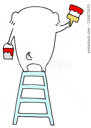 Dog painting on a ladder 130873832