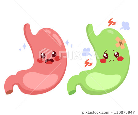 Healthy And Sad Stomach Characters Cartoon Vector Illustration Healthy And Sad Stomach Characters Cartoon Vector Illustration 130873947