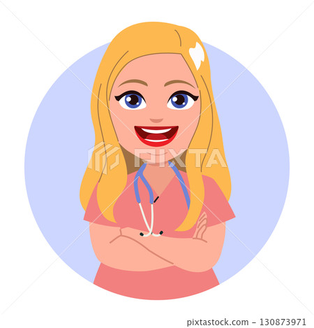 Blonde Nurse Or Doctor Woman With Crossed Arms Cartoon Vector Illustration 130873971