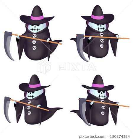 Halloween illustration material: Grim Reaper with a scythe (1) Cutout set of four (2) 130874324