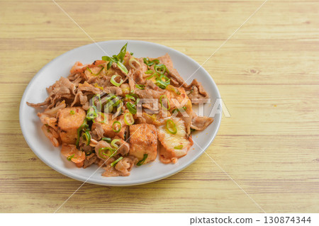 Stir-fried pork, deep-fried tofu and kimchi Stir-fried pork, deep-fried tofu and kimchi 130874344